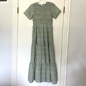 Smocked Maxi Dress with Leopard Print